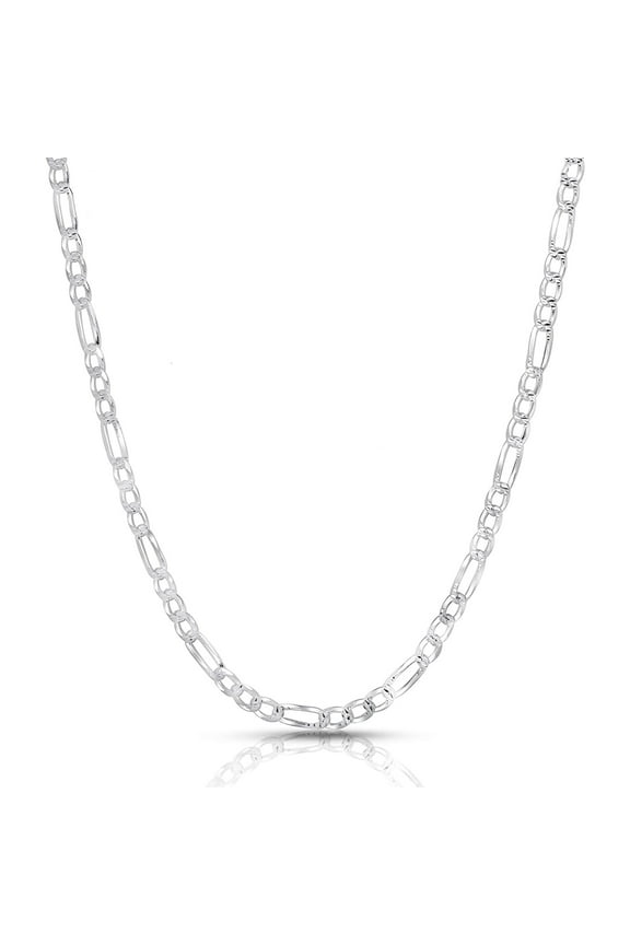 Solid Sterling Silver Figaro Link Diamond-Cut Pave .925 ITProLux Necklace Chains 3MM - 10.5MM, 16" - 30", Silver Chain for Men & Women, Made In Italy, Next Level Jewelry