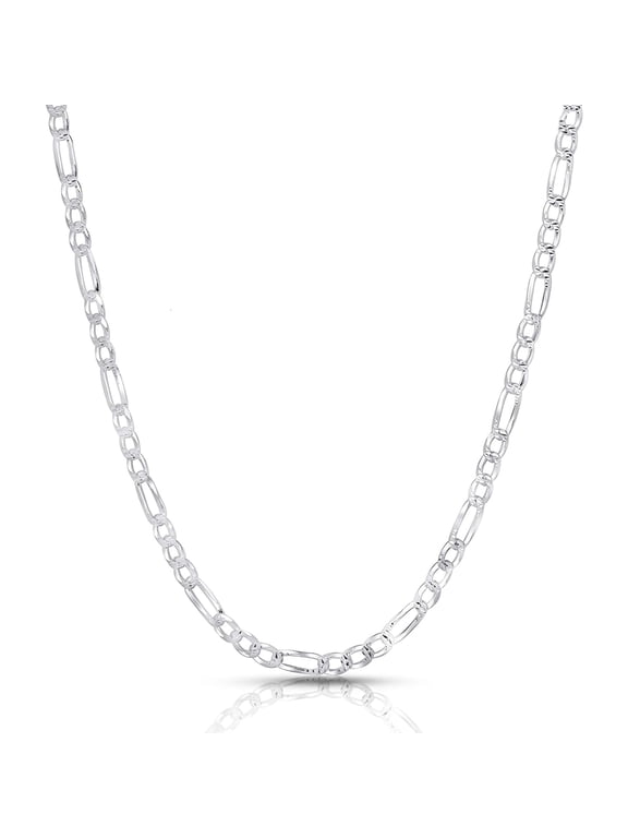 Solid Sterling Silver Figaro Link Diamond-Cut Pave .925 ITProLux Necklace Chains 3MM - 10.5MM, 16" - 30", Silver Chain for Men & Women, Made In Italy, Next Level Jewelry