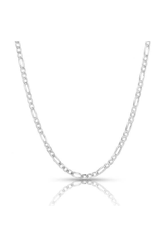 Solid Sterling Silver Figaro Link Diamond-Cut Pave .925 ITProLux Necklace Chains 3MM - 10.5MM, 16" - 30", Silver Chain for Men & Women, Made In Italy, Next Level Jewelry
