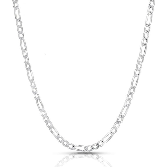 Solid Sterling Silver Figaro Link Diamond-Cut Pave .925 ITProLux Necklace Chains 6MM, 8" - 30", Silver Chain for Men & Women