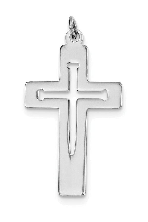 925 Sterling Silver Solid Polished back Latin Religious Faith Cross Pendant Necklace 39x22mm Wide Pendant for Women
