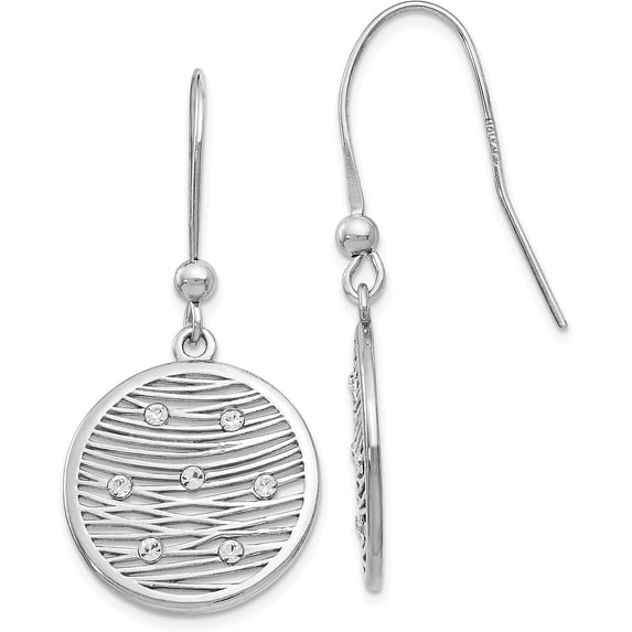 Solid Sterling Silver Polished Preciosa Crystal Earrings - 41mm- Made In Italy
