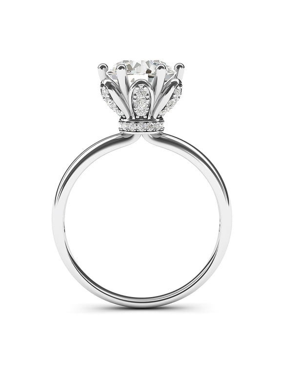 Solid Sterling Silver Romantic Flower Style 6-Prong Set 2.0 CT Simulated Diamond Engagement Ring (6.5)