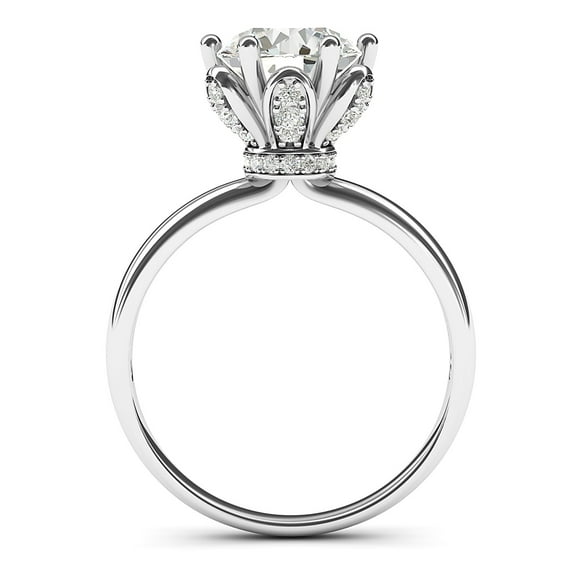 Solid Sterling Silver Romantic Flower Style 6-Prong Set 2.0 CT Simulated Diamond Engagement Ring (7.5)
