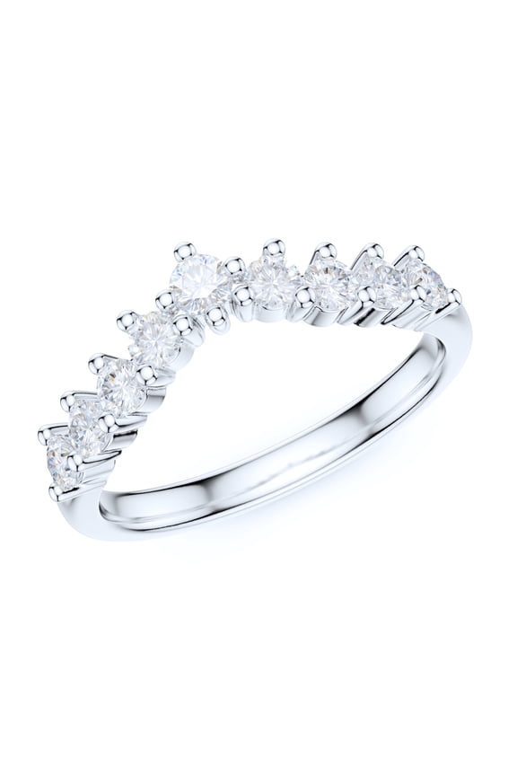 Solid Sterling Silver Slight V Shaped Curved Claws Set Simulated Diamond Matching Ring Wedding Band (5.5)