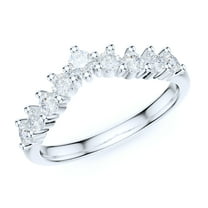 Solid Sterling Silver Slight V Shaped Curved Claws Set Simulated Diamond Matching Ring Wedding Band (6)