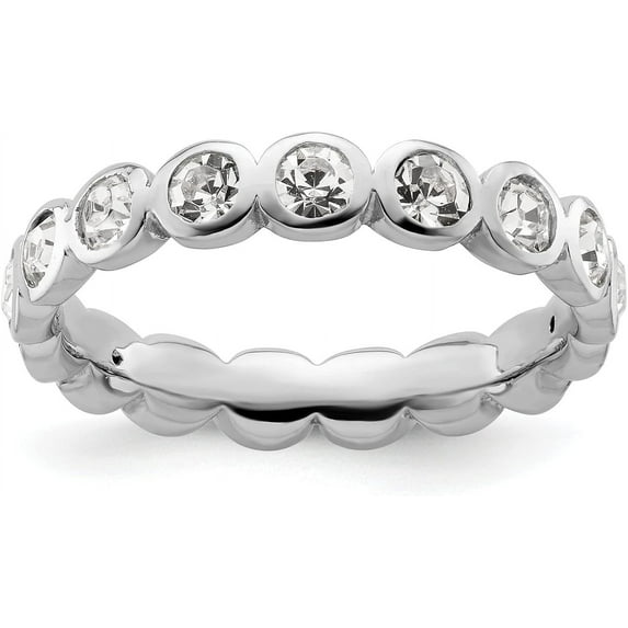 Solid Sterling Silver Stackable Expressions April Swarovski Ring - Ring Size 8.0