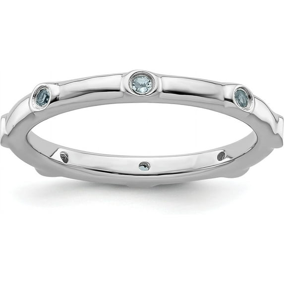 Solid Sterling Silver Stackable Expressions Aquamarine Ring - Ring Size 10.0-2.2gm