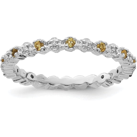 Solid Sterling Silver Stackable Expressions Citrine & Diamond Ring - Ring Size 5.0