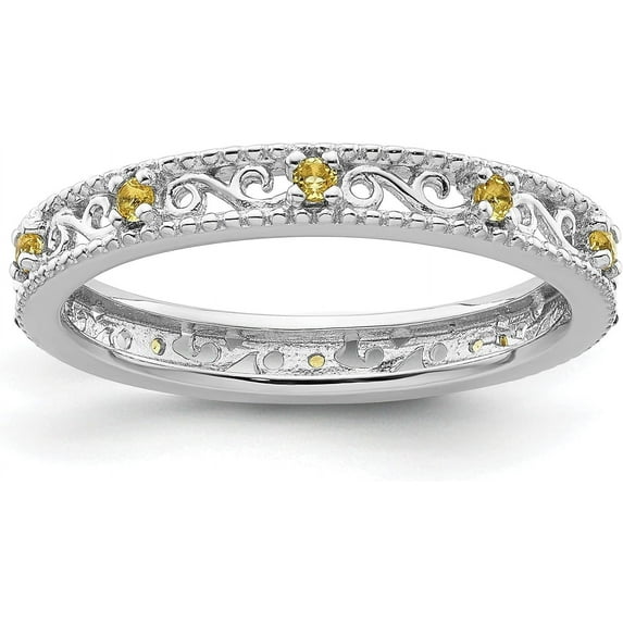 Solid Sterling Silver Stackable Expressions Citrine Ring - Ring Size 6.0-2.0gm
