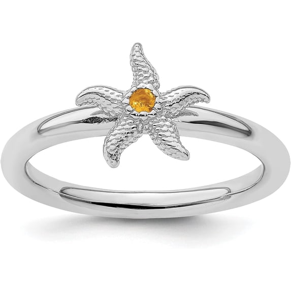 Solid Sterling Silver Stackable Expressions Citrine Starfish Ring - Ring Size 6.0