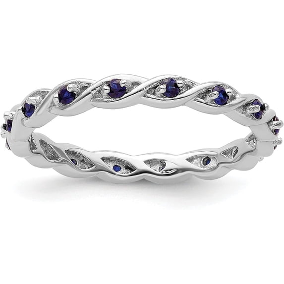 Solid Sterling Silver Stackable Expressions Created Sapphire Ring - Ring Size 8.0