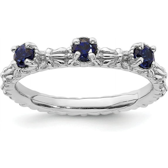 Solid Sterling Silver Stackable Expressions Created Sapphire Three Stone Ring - Ring Size 5.0