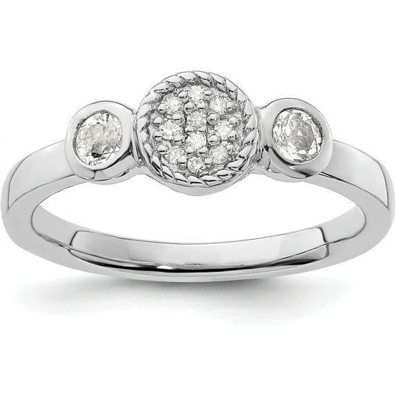 Solid Sterling Silver Stackable Expressions Dbl Round White Topaz & Dia. Ring - Ring Size 10.0