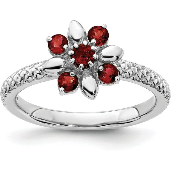 Solid Sterling Silver Stackable Expressions Garnet Ring - Ring Size 10.0-3.1gm