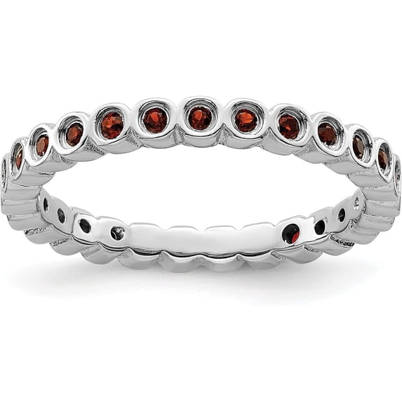 Solid Sterling Silver Stackable Expressions Garnet Ring - Ring Size 8.0-1.6gm
