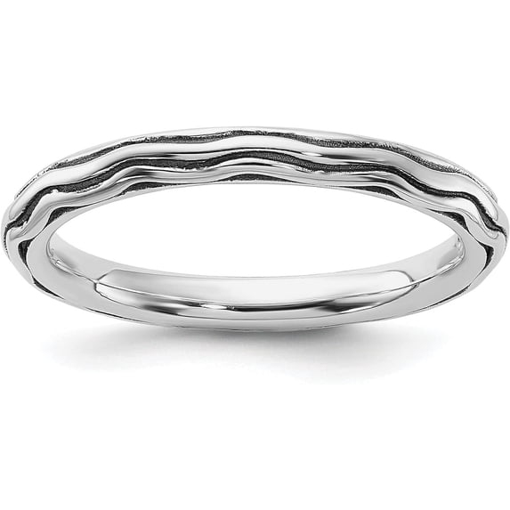 Solid Sterling Silver Stackable Expressions Oxidized Wave Design Ring - Ring Size 8.0