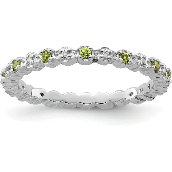 Solid Sterling Silver Stackable Expressions Peridot & Diamond Ring - Ring Size 8.0
