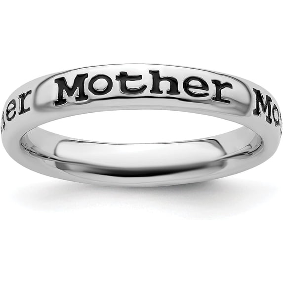 Solid Sterling Silver Stackable Expressions Polished Enameled Mother Ring - Ring Size 8.0