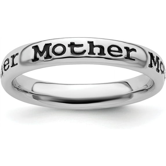 Solid Sterling Silver Stackable Expressions Polished Enameled Mother Ring - Ring Size 9.0