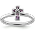 thumbnail image 1 of Solid Sterling Silver Stackable Expressions Rhodium Amethyst Cross Ring - Ring Size 7.0, 1 of 8