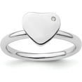 thumbnail image 1 of Solid Sterling Silver Stackable Expressions Rhodium-plated Heart Diamond Ring - Ring Size 5.0 Natural Diamonds, 1 of 8