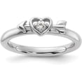 thumbnail image 1 of Solid Sterling Silver Stackable Expressions Rhodium-plated White Topaz Heart with Arrow Ring - Ring Size 8.0, 1 of 8