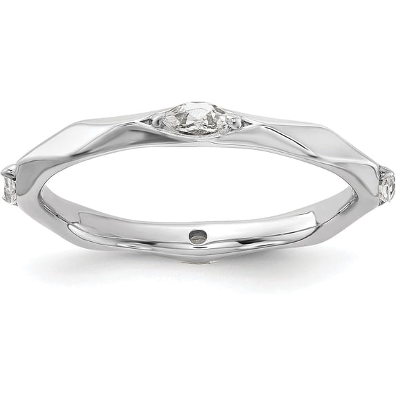 Solid Sterling Silver Stackable Expressions Rhodium-plated White Topaz Ring - Ring Size 7.0