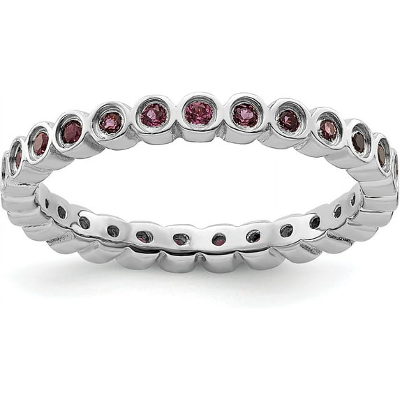 Solid Sterling Silver Stackable Expressions Rhodolite Garnet Ring - Ring Size 8.0-1.6gm
