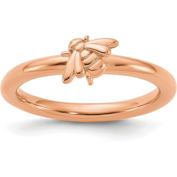 Solid Sterling Silver Stackable Expressions Rose Gold-plated Bee Ring - Ring Size 7.0