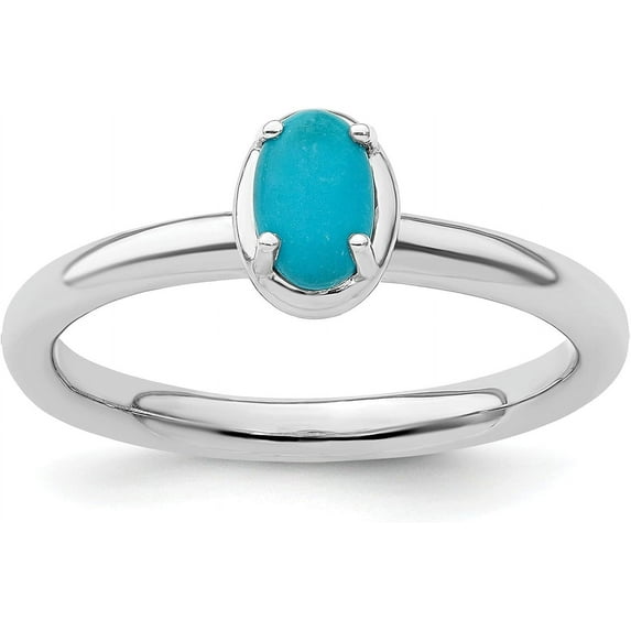 Solid Sterling Silver Stackable Expressions Turquoise Polished Ring - Ring Size 6.0