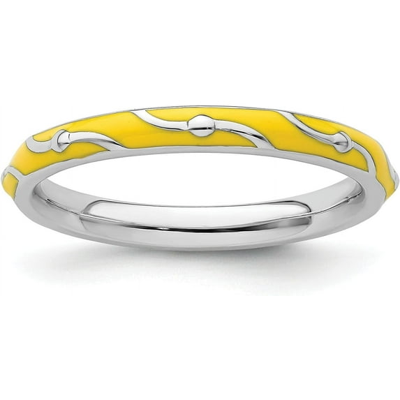 Solid Sterling Silver Stackable Expressions Yellow Enamel Ring - Ring Size 5.0