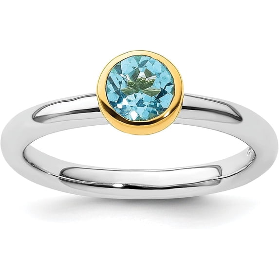 Solid Sterling Silver Stackable Expressions w/Gold-plated Blue Topaz Ring - Ring Size 7.0