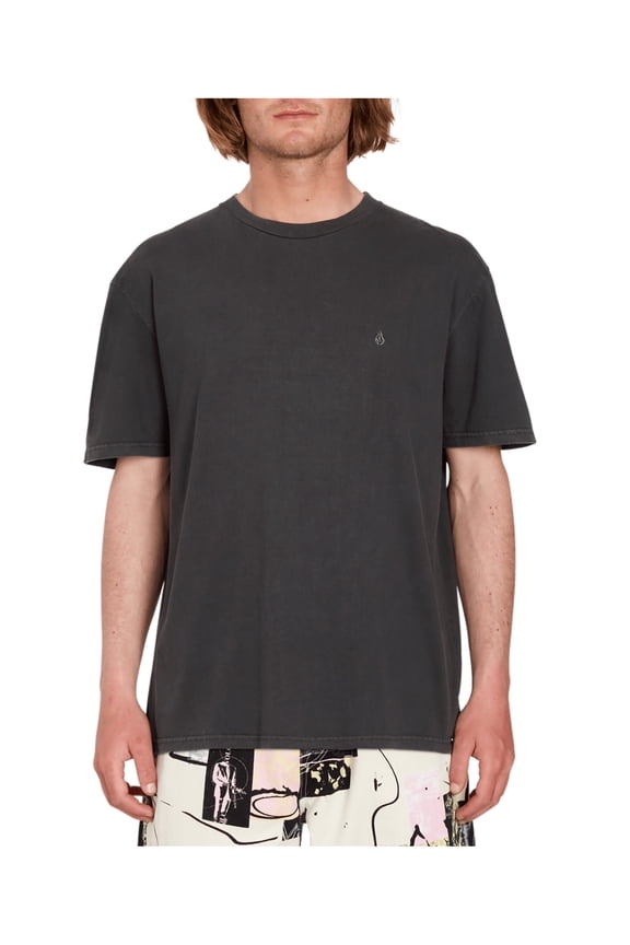 Solid Stone Embroidered Short Sleeve T-Shirt [Black]