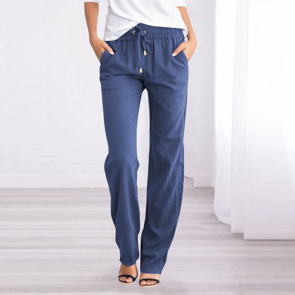Solid Straight Pants Waist And Long Women Casual Elastic Drawstring Pants