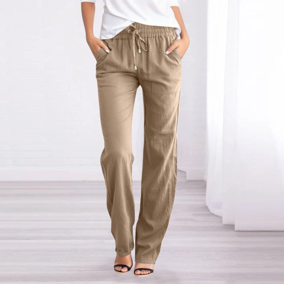 Solid Straight Pants Waist And Long Women Casual Elastic Drawstring Pants