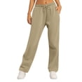 thumbnail image 1 of Solid Straight Sweatpants for Women Elastic Waist Lounge Joggers with Pockets Beige XL, 1 of 5