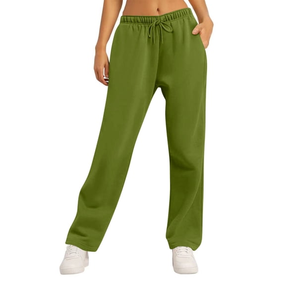 Solid Straight Sweatpants for Women Elastic Waist Lounge Joggers with Pockets Green S