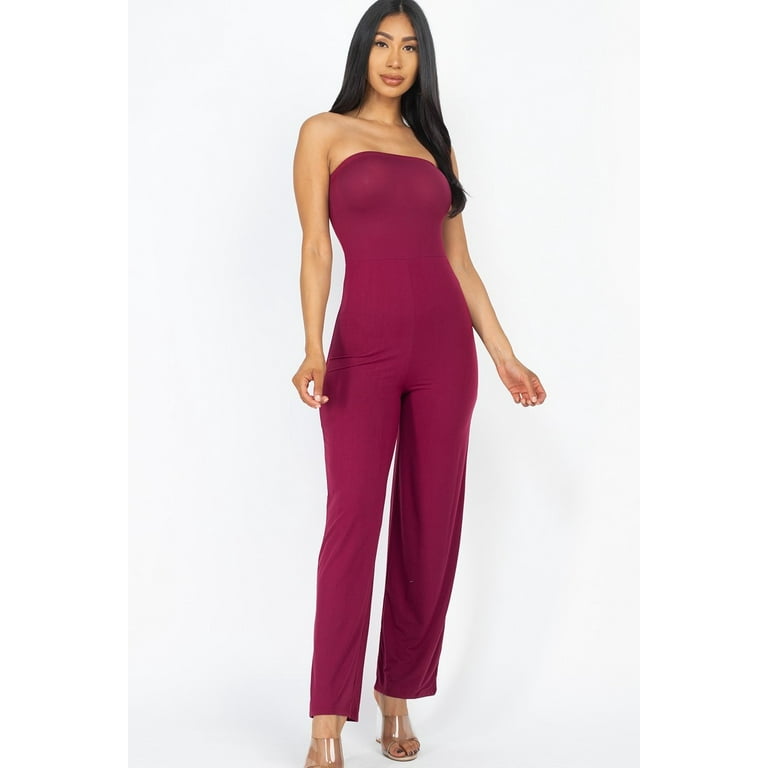 Burgundy hotsell strapless jumpsuit