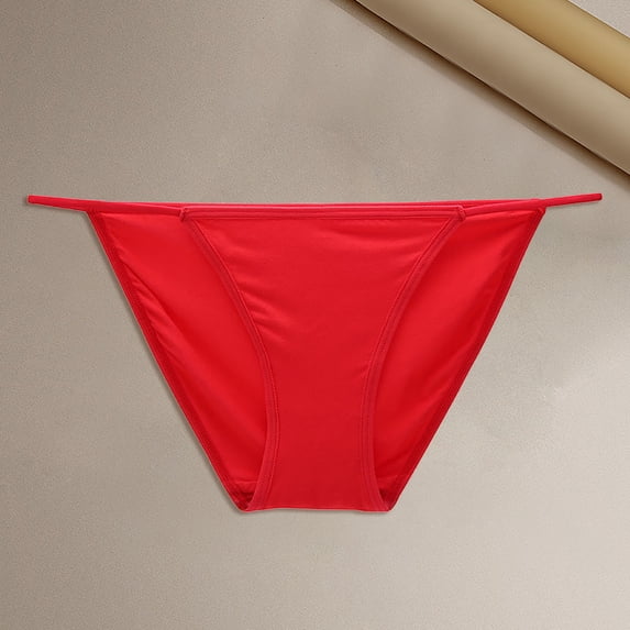 Solid String Bikini Stretch Soft Comfort Briefs Thongs for Women Red L
