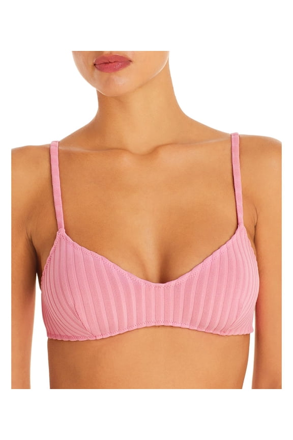The Rachel Ribbed Bikini Top, Pink, Small