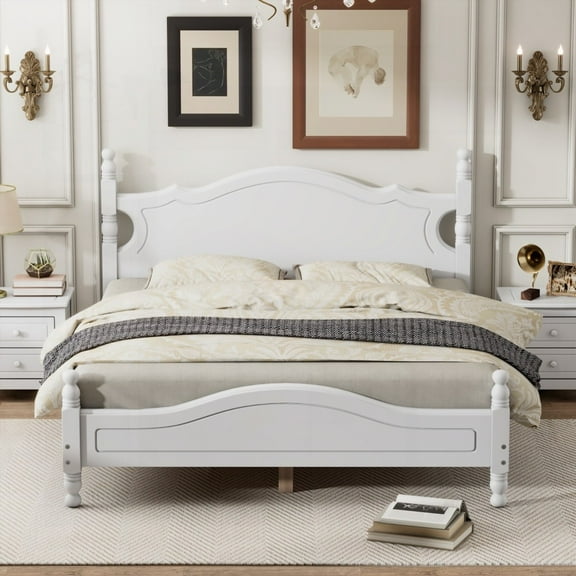 Solid & Sturdy Queen Wood Platform Bed with Retro Design|Easy Assembly|No Box Spring