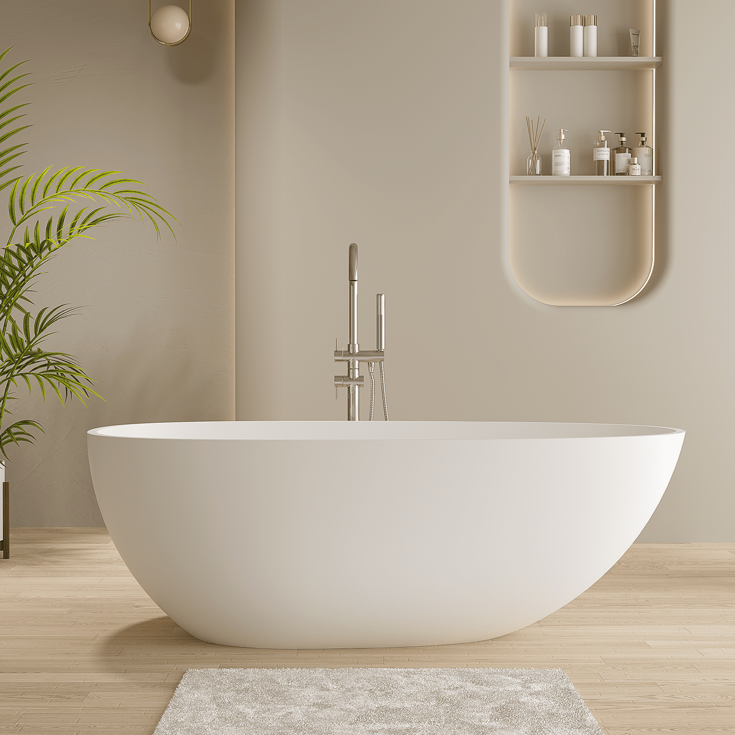 Solid Surface Freestanding Bathtub 67 inch, 25mm thick, LIGMIRR Egg