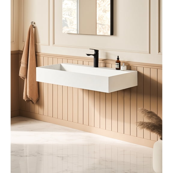Solid Surface Material, Matte White Color | For Contemporary Bathrooms, Wall - Mounted to Save Floor Space | Ample Room, Durable Finish
