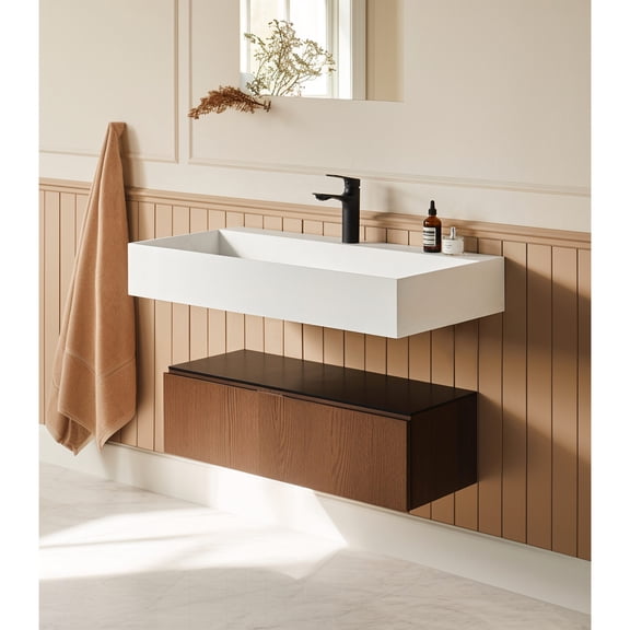 Solid Surface Matte White Trough Sink | With Faucet Hole for Convenience | Ample Space for Busy Households