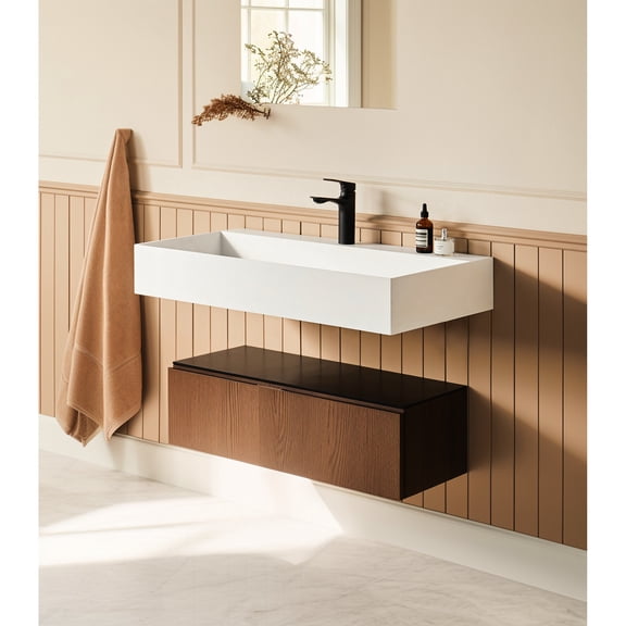 Solid Surface Wall-Mounted Rectangle Matte White Sink Saving Floor Space in Contemporary Bathrooms
