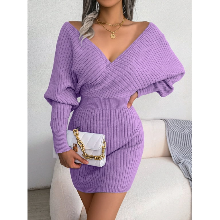 Fashion Solid V-Neck Surplice Plain Bodycon Dress Fashion Solid V-Neck Surplice Plain Bodycon Dress
