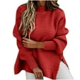 thumbnail image 1 of Solid Sweaters For Women Long Sleeve Crew Neck Pullover Chunky Waffle Side Slit Knit Sweater Jumper Tops, 1 of 5