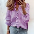 thumbnail image 1 of Solid T Casual Top Sleeve Dressy Print Summer Ruffle Neck Womens Long Shirt V Women Shirts, 1 of 2