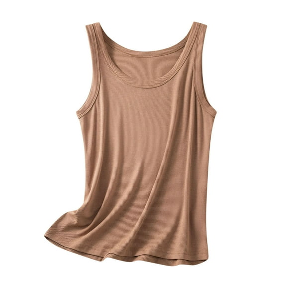 Solid Tank Tops for Women Sleeveless Round Neck Casual Loose Fit Basic Tees Loungewear Shirt Undershirt Brown,2XL